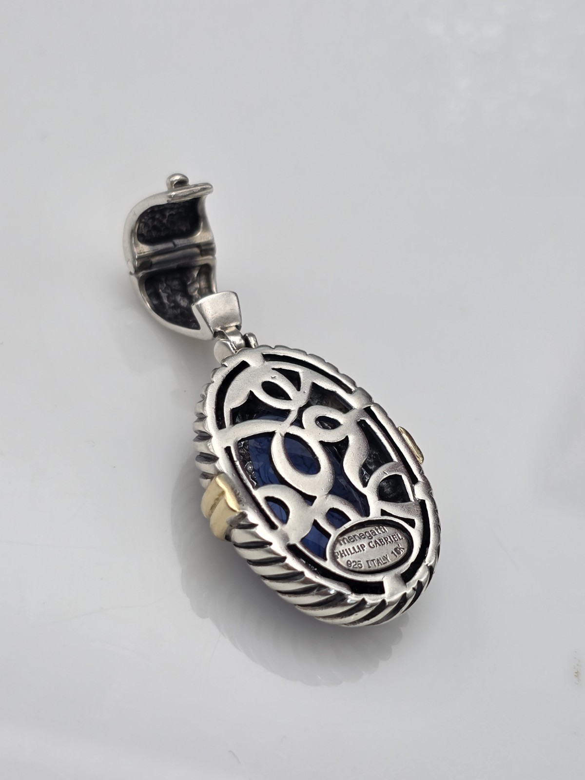 PHILLIP GABRIEL MENEGATTI 18K GOLD STERLING SILVER BLUE WOMAN GLASS PENDANT