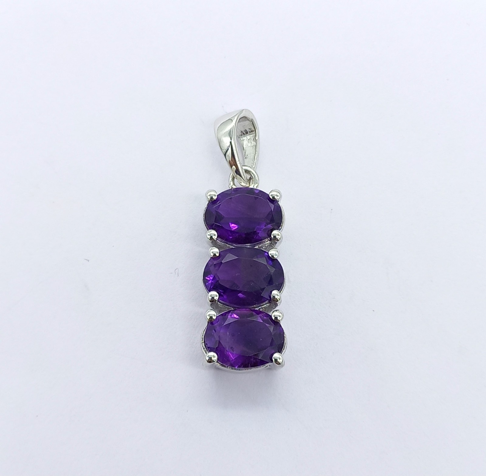 Three Purple Amethyst Stone Pendant 925 Sterling Silver Jewelry