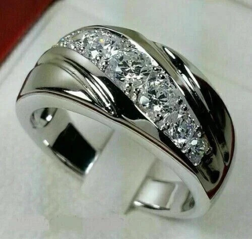 3.00CT Round Cut Lab Created Diamond Men Wedding Ring 14K White Gold Plated