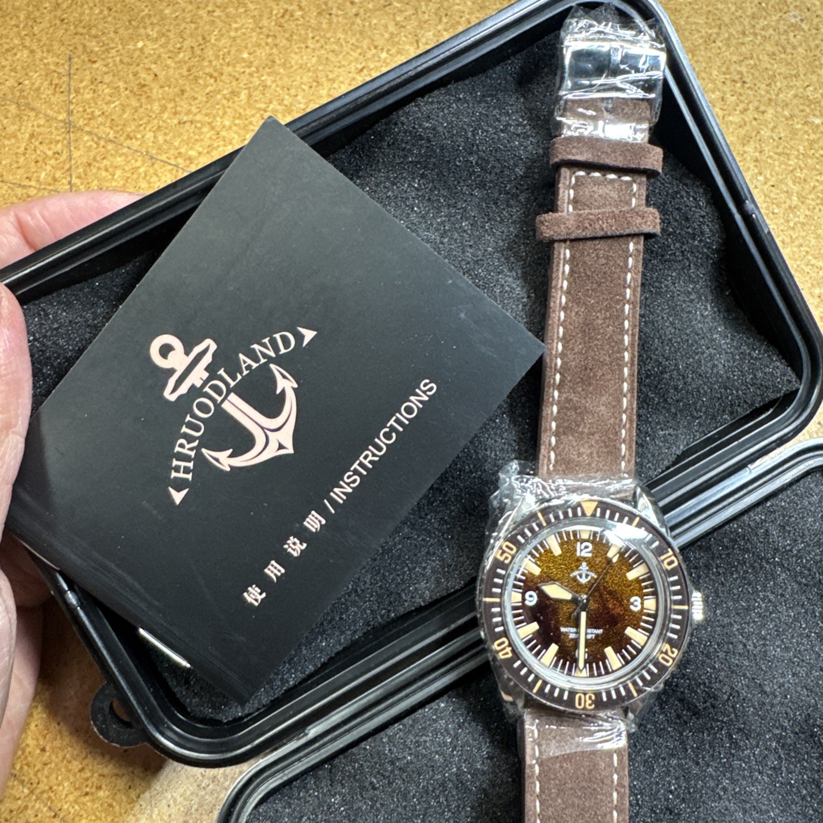 Heimdallr Men’s Diver Watch Brown Dial 200M Leather Strap New