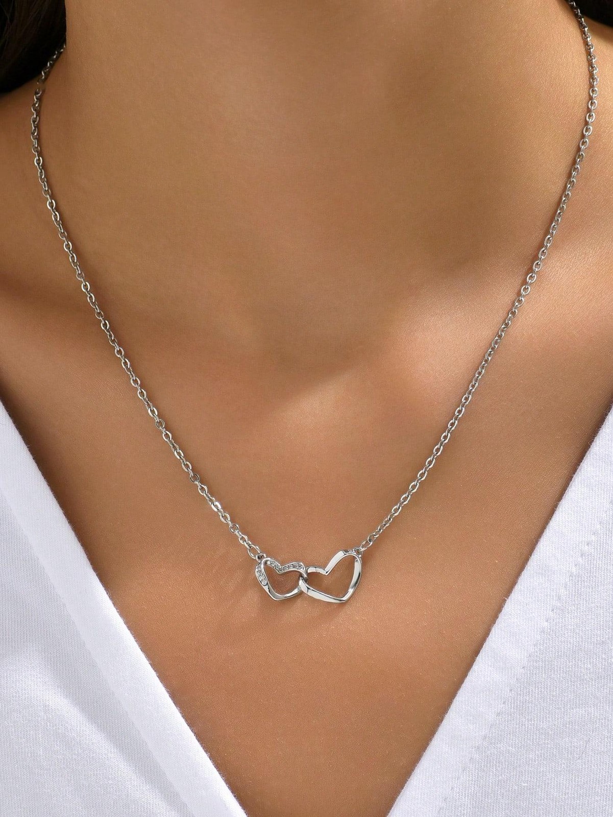Double Heart Necklace, Women’s Love Jewelry, Cute Chain, Valentine’s Gift