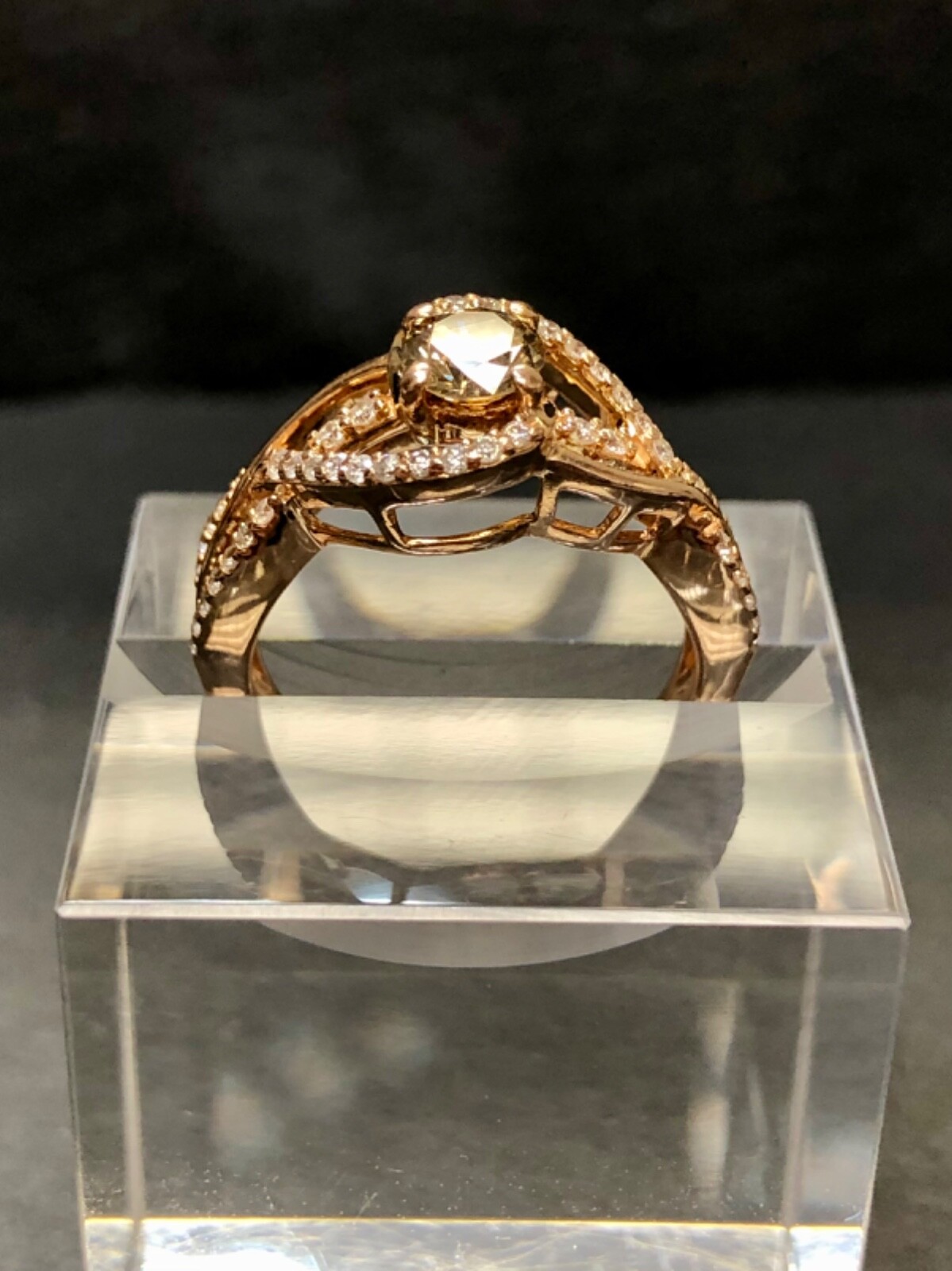 ELO 14K Rose Gold Chocolate Brown Diamond Solitaire Engagemnt Ring .46ct Center