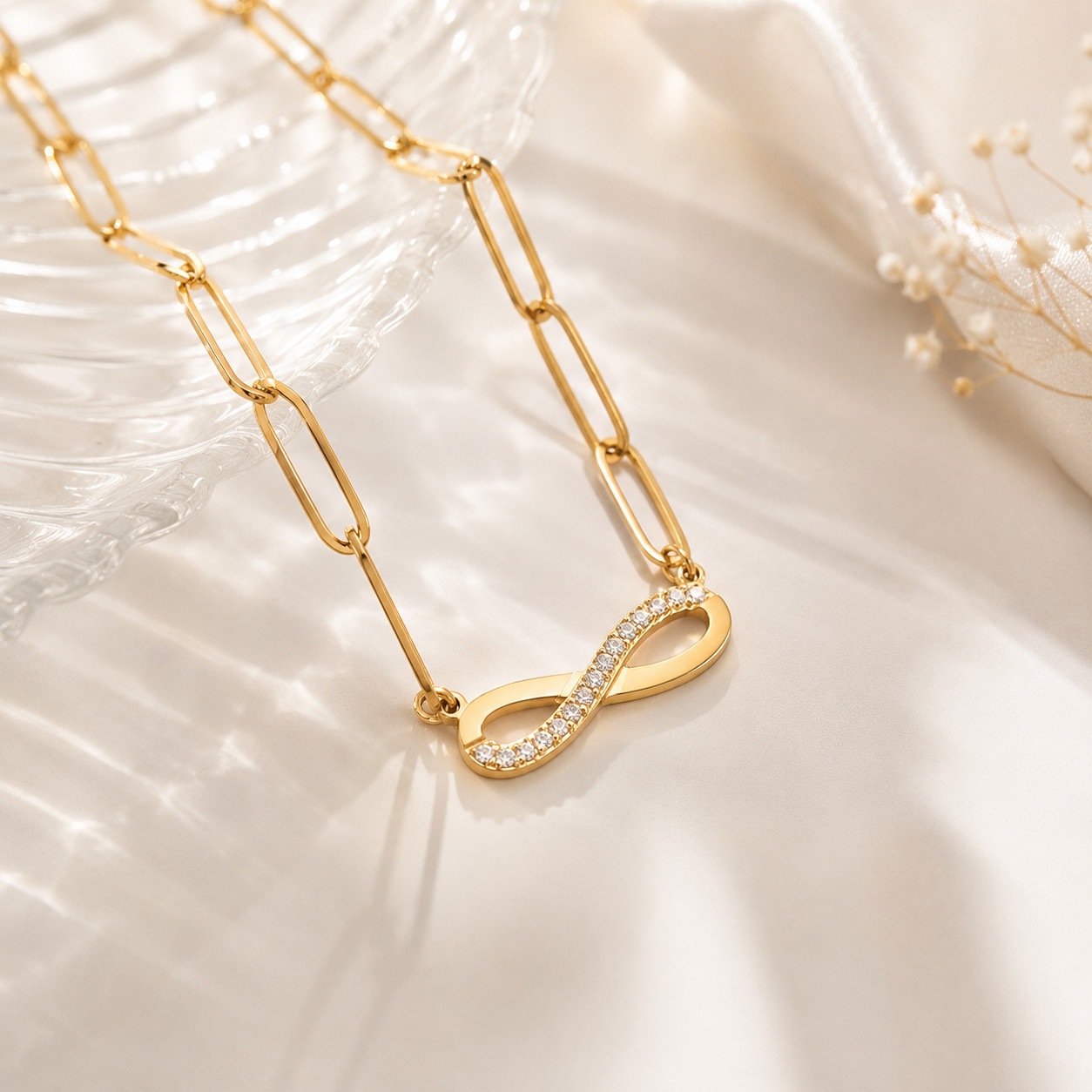 Infinity Necklace 18K Gold PVD Plated Paperclip Chain Stainless Steel Waterproof
