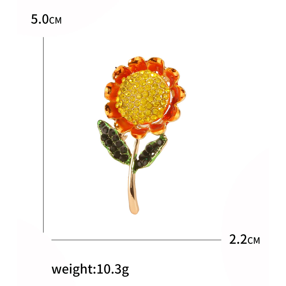 Retro Sunflower Brooch Rhinestone Enamel Crystal Daisy Pin Summer Gift Jewelry