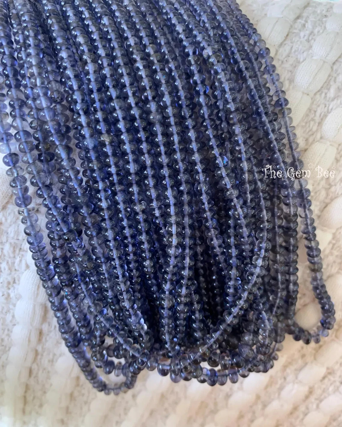 3.5mm-5.5mm Gem Water Sapphire Iolite Hand Cut Smooth Rondelle Beads 16″ strand
