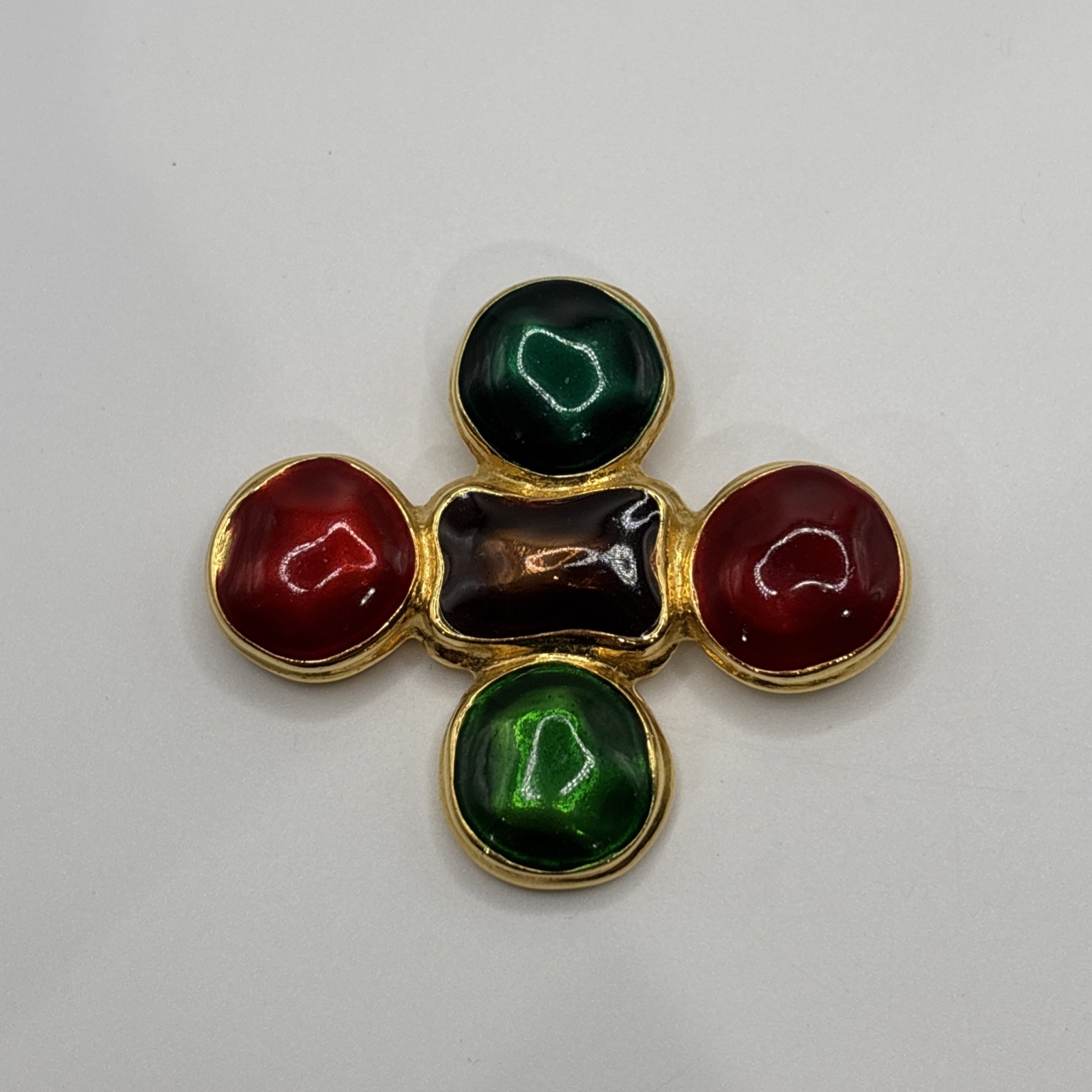 Vintage ’90s Ivana Trump Multicolor Gold Tone Enamel 2.5″ Cross Brooch Pendant