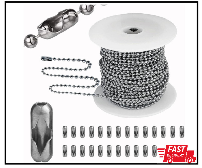 55Ft Ball Bead Chain Stainless Steel – Bulk Necklace Chain with 100 Matching