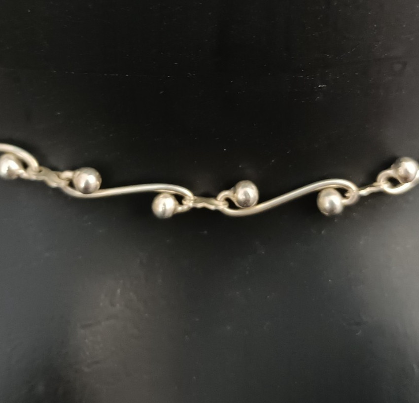 Sterling Silver Swirl Link Necklace Infinity Chain Modernist Chocker 925 Gift