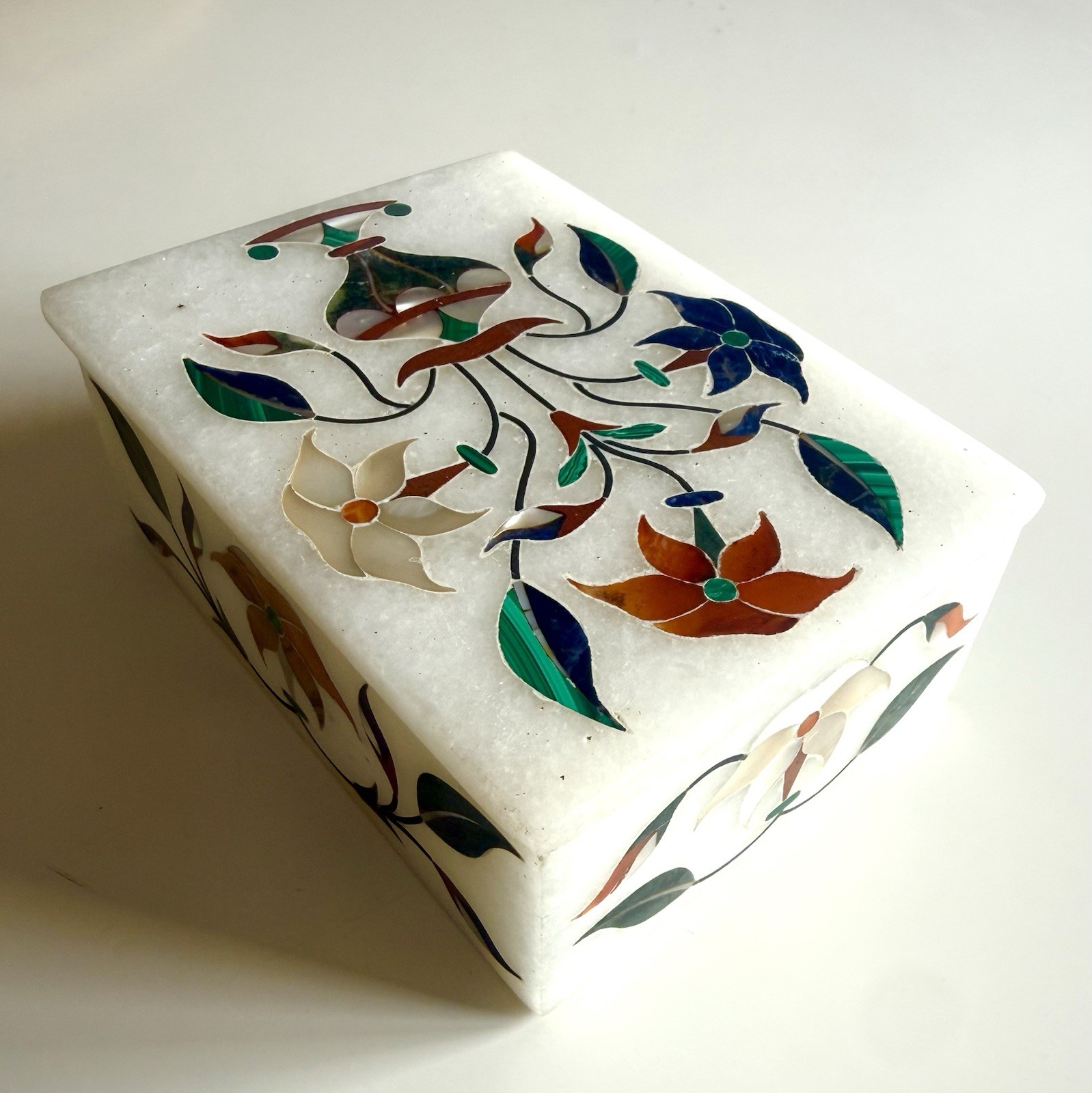 Marble Inlay Art Trinket Jewelry Box Semi-Precious Stone Gifts Mother Of Pearl