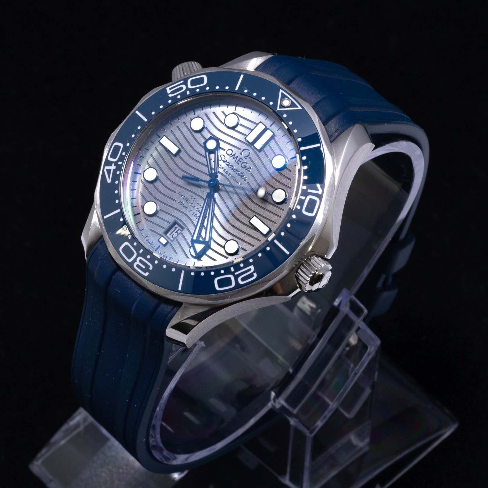 OMEGA Seamaster Diver 300M Gray Wave Blue Rubber Full Set 210.32.42.20.06.001