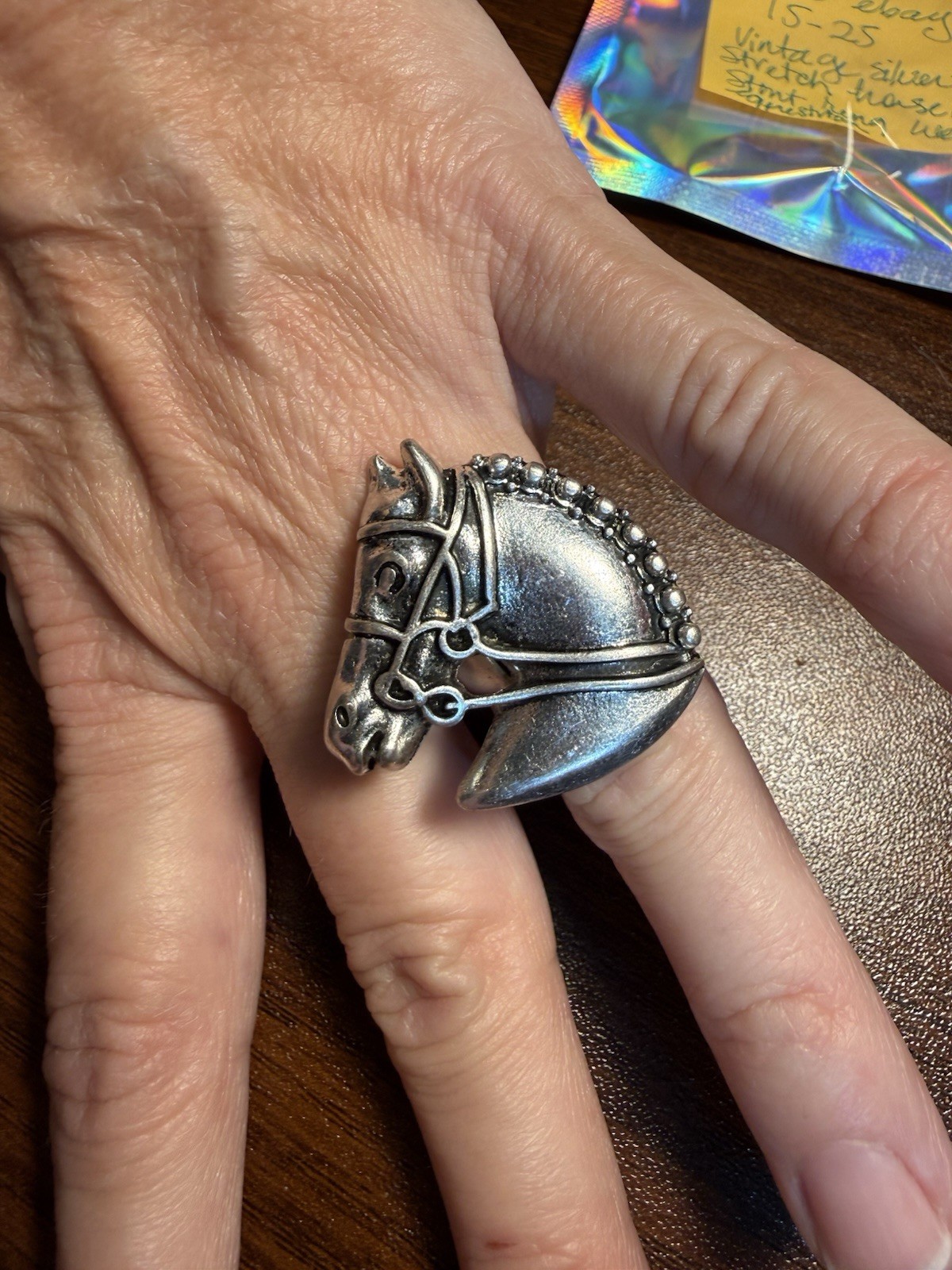 Vintage Silver Tone Horse Head Stretch Ring Western Equestrian (Mr/cp)