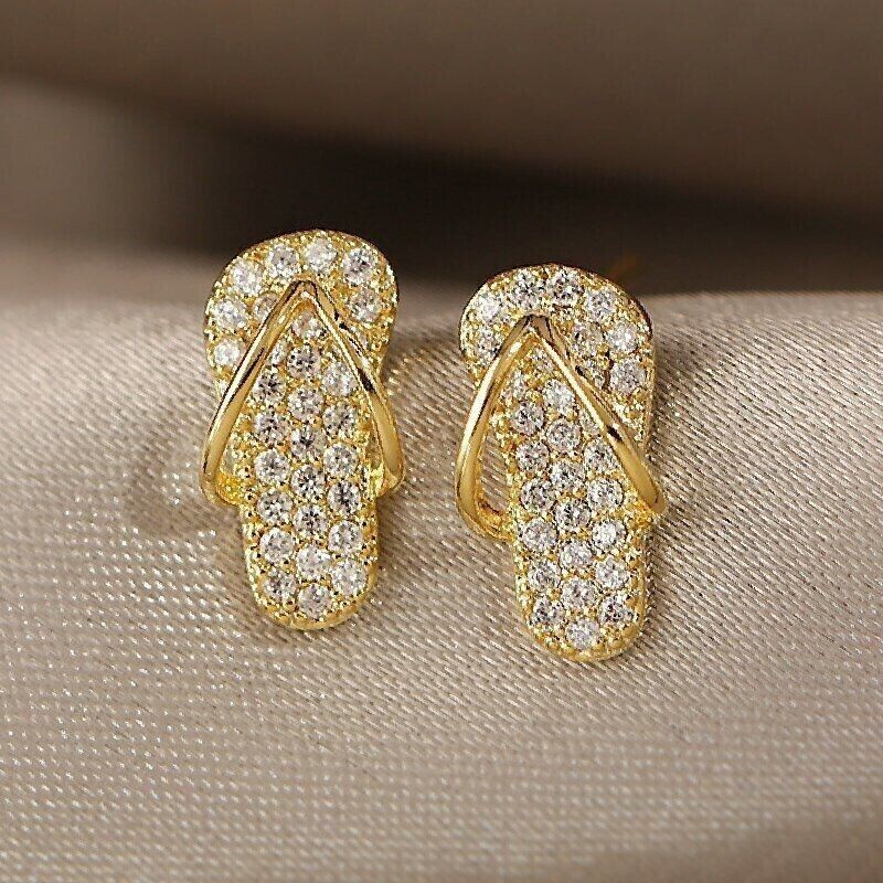 2Ct Round Cut Moissanite Women’s Slipper Stud Earrings In 14K Yellow Gold Plated