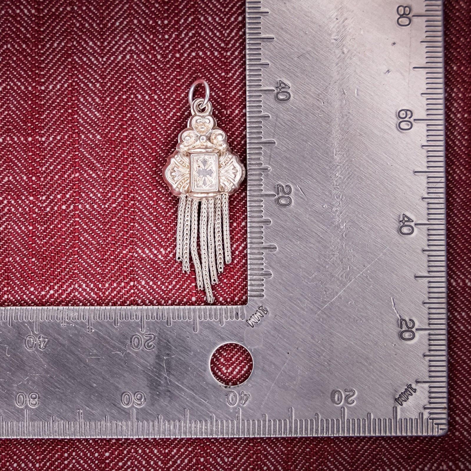 Antique French Puffy Tassel Charm Sterling Silver Die Struck Engraved 19th Cross