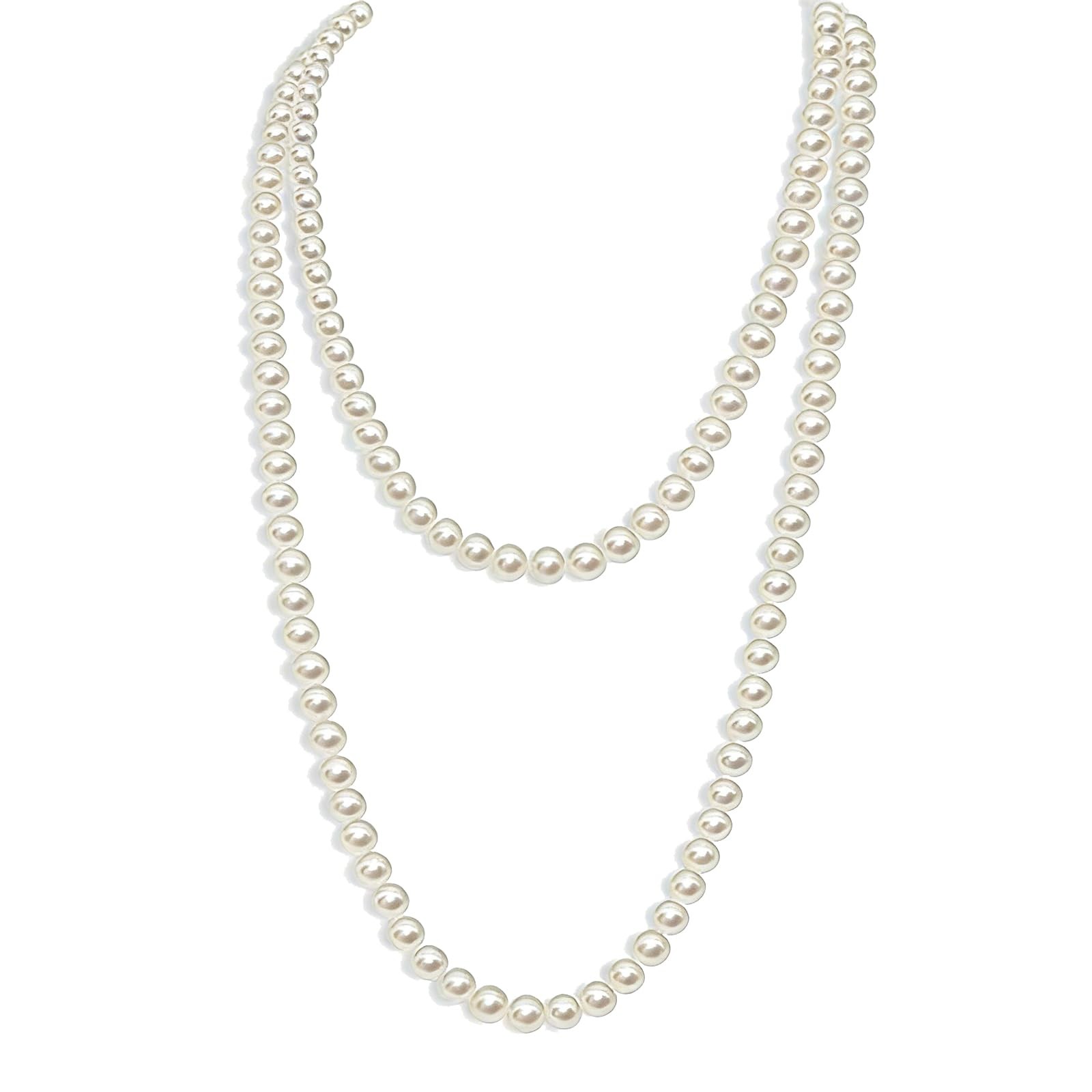 Long Pearl Necklaces for ,Vintage Elegant Faux White Pearl Multi Strand Layer…