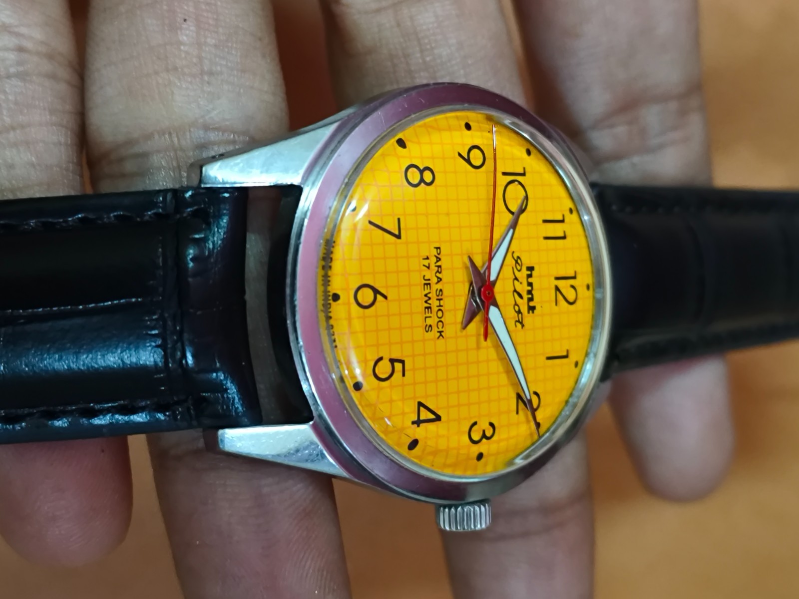 Vintage HMT Pilot Yellow 17 Jewels Mechanical Hand Winding Men’s Wrist Watch