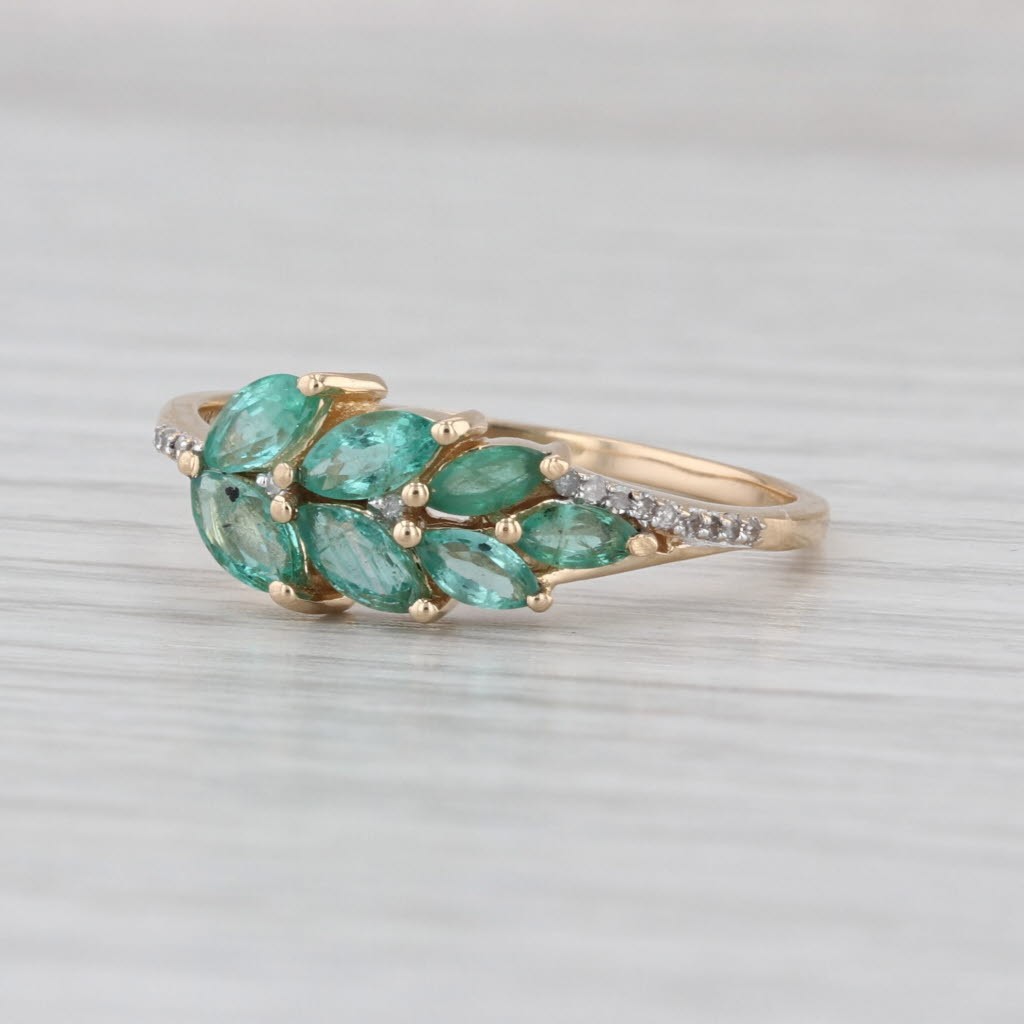 0.78ctw Emerald Diamond Leaf Ring 14k Yellow Gold Size 9