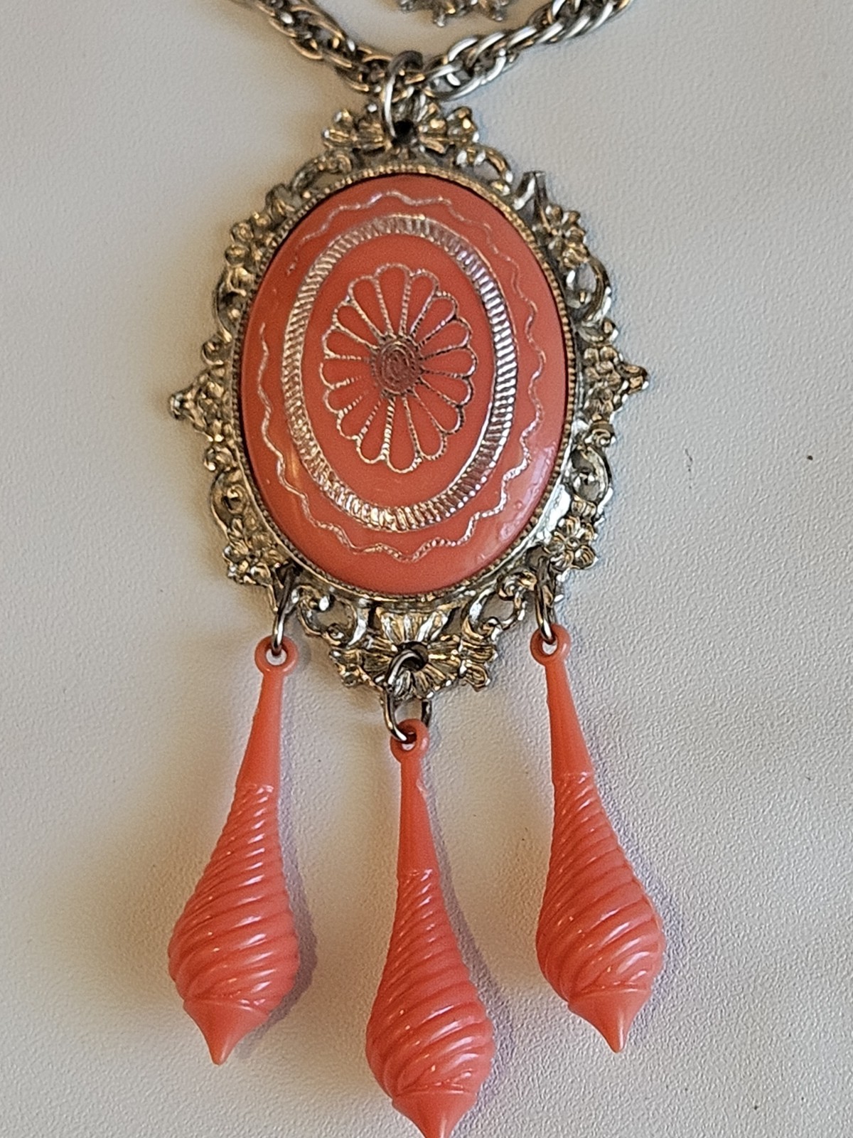 Mid-century celluloid/molded plastic “faux coral” VICTORIAN RIVIVAL PARURE set