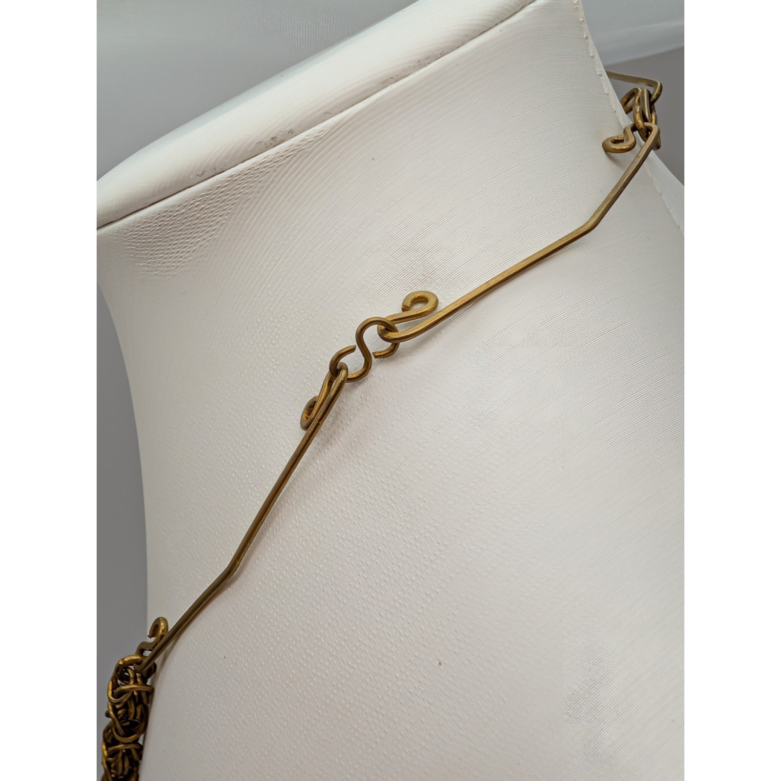 Vtg Handmade Intricate Brass Wire Twisted Filigree Necklace Natural Stone Accent