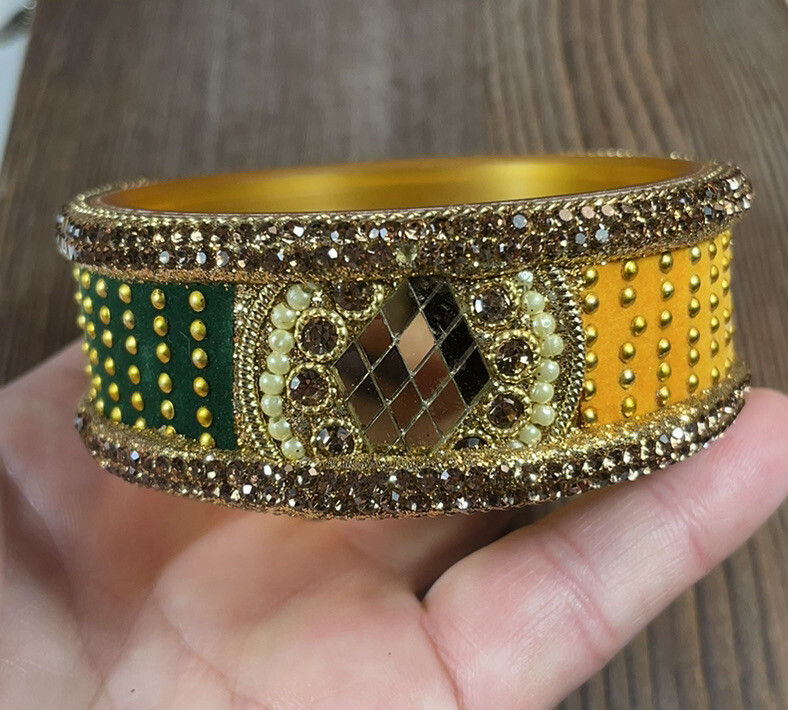 Multicolor Stud & Velvet Bracelet Bangle Mixed Materials 7.75”
