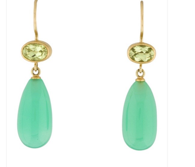Vintage Mallary Marks Large peridot Chrysoprase 18k 22k Earrings