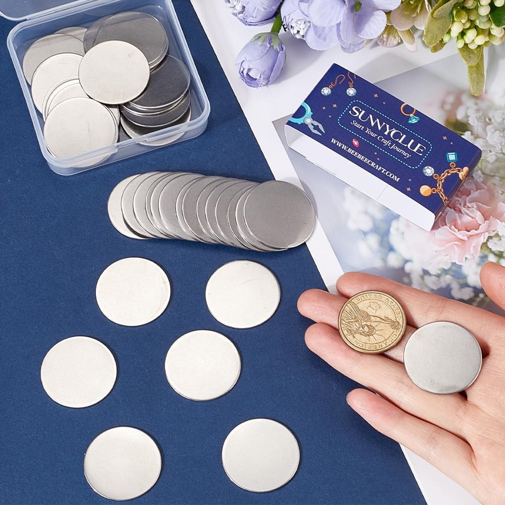 40Pcs Stainless Steel Stamping Blanks 30mm Engravable Discs for DIY Jewelry Craf