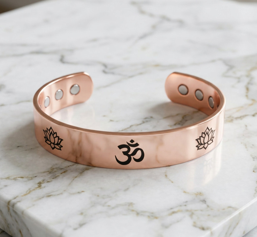 OM Lotus Solid Copper Magnetic Bracelet Arthritis Pain Therapy Healing Cuff