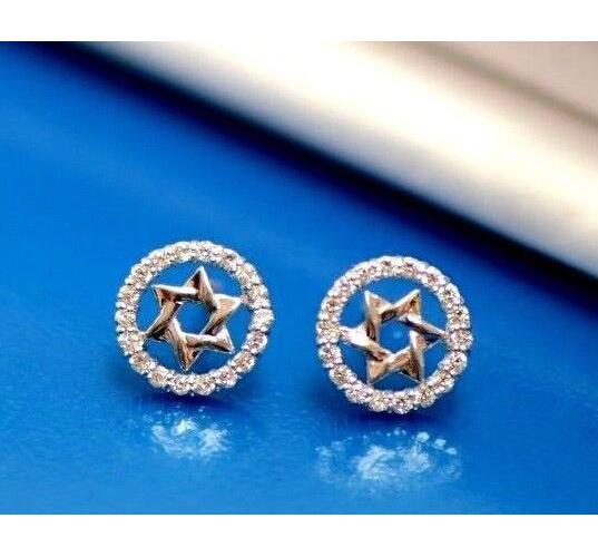 14K Yellow and White Gold Star of David CZ Stud Earrings