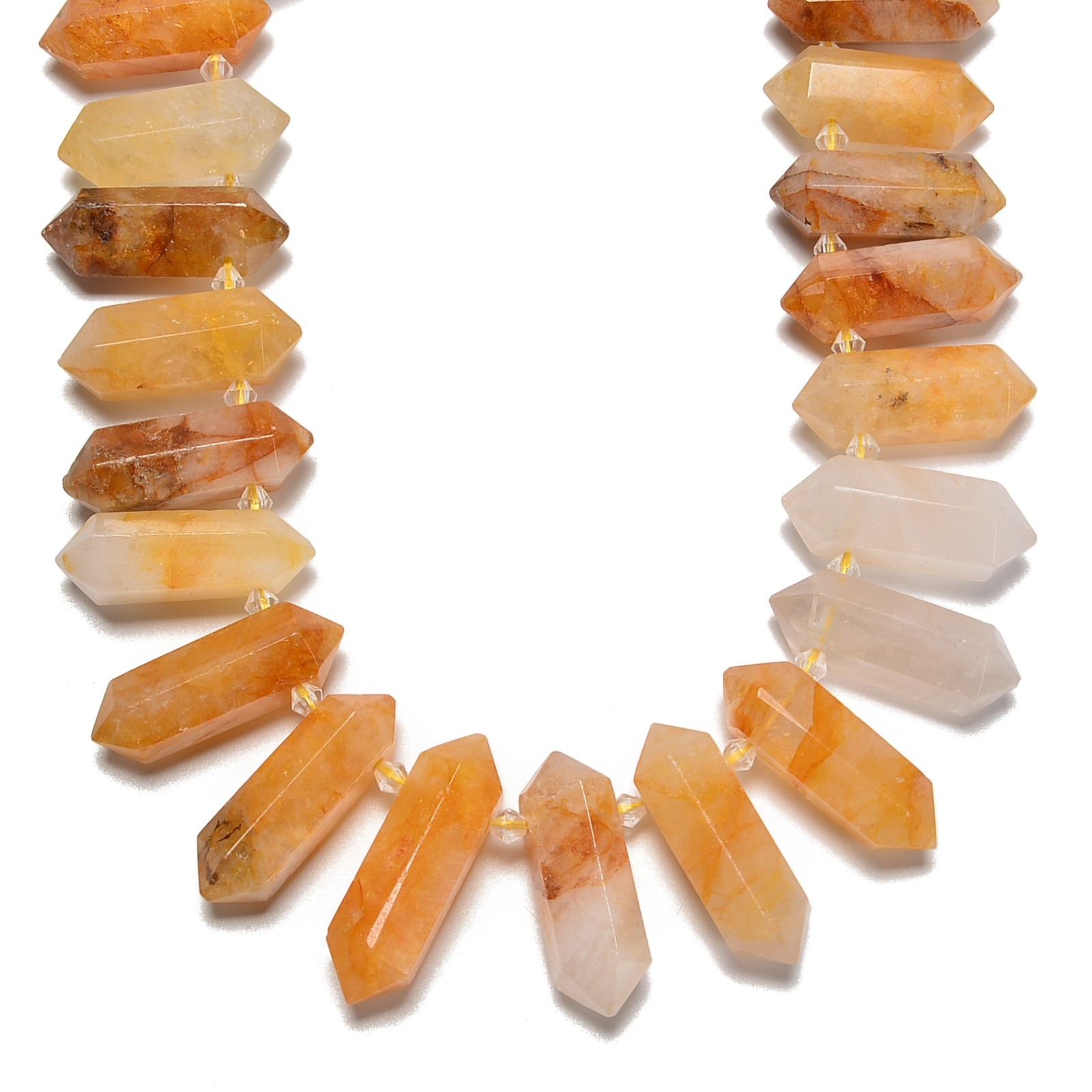 Golden Rutilated Quartz Graduated Top Drill Points Beads 25-50mm 15.5″ Strand
