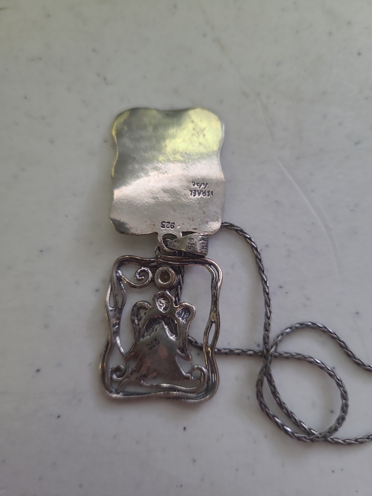 Israeli Silver 925 Citrine “ Guardian Angel “ Double Pendant Adjustable Necklace