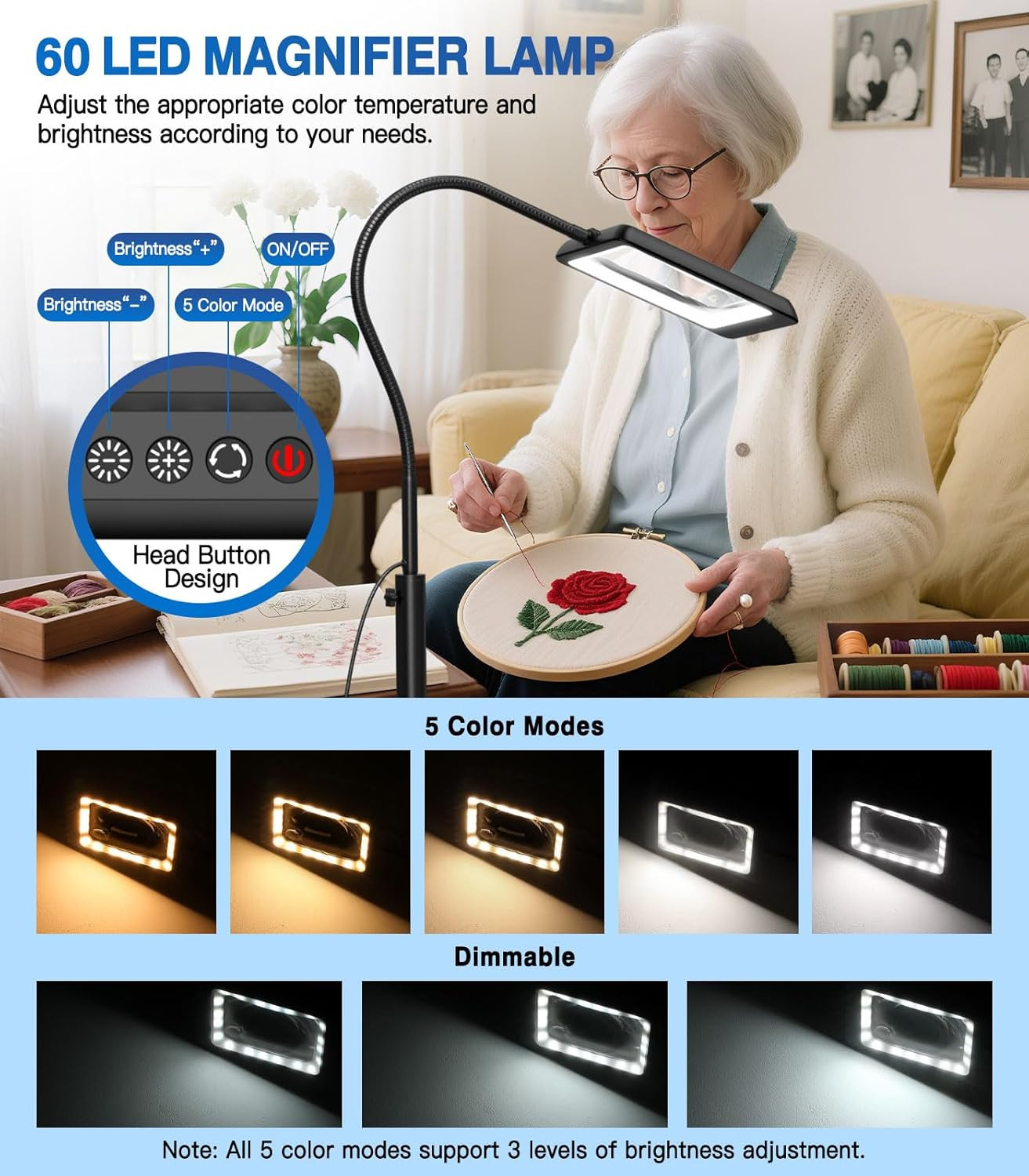 10X Large Floor Magnifying Glass with Light and Stand,Flexible Gooseneck Floor M