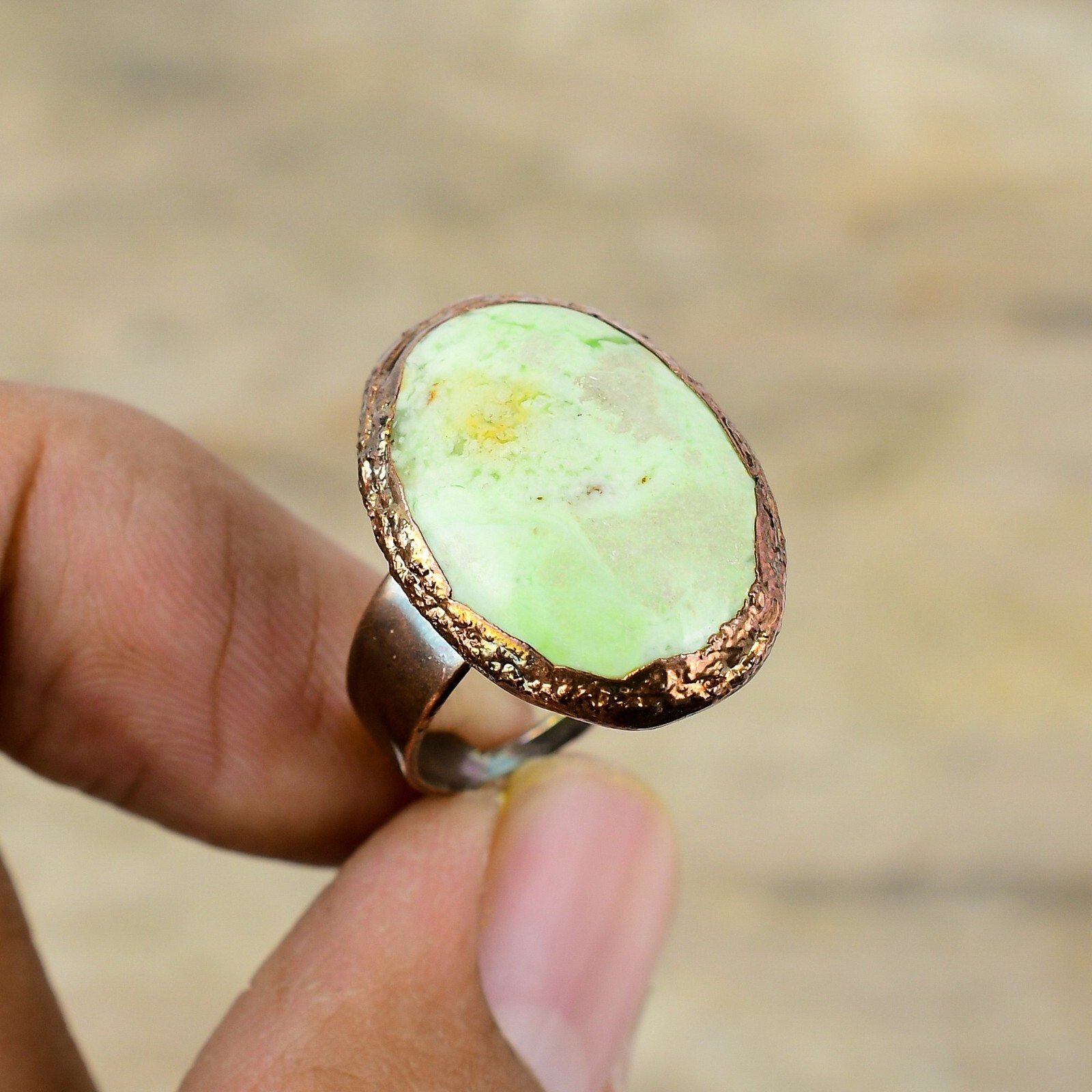Lemon Chrysoprase Copper Electroformed Adjustable Ring Size Adjustable