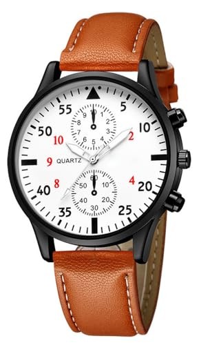 Men Watches Casual Business Chronograph Wristwatch Leather Strap Analog Brown
