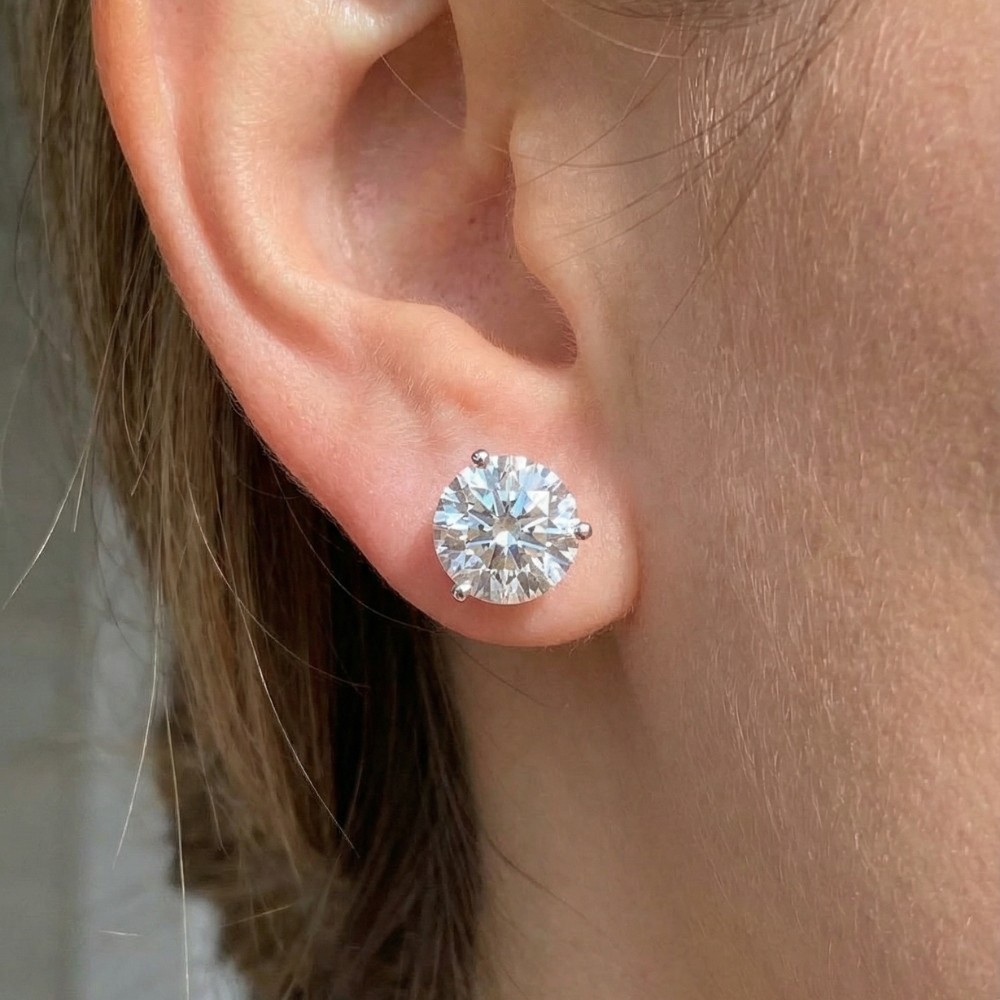 Certified 4Ct Lab Grown Diamond Martini Screw Back Studs White Gold (GH,VS2-SI1)