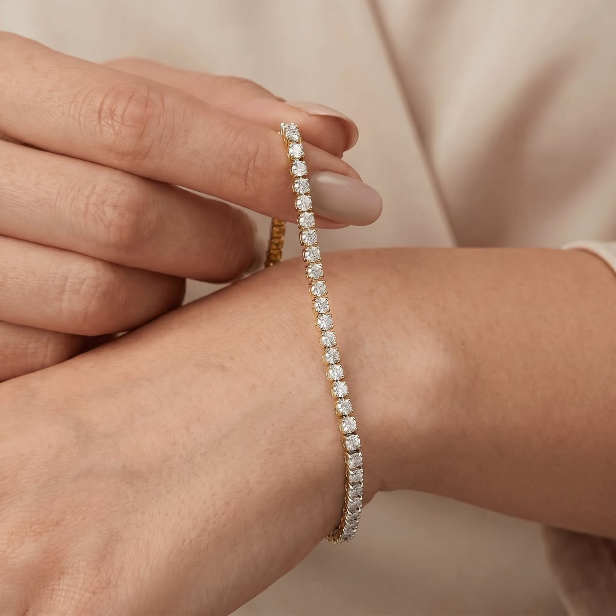 3.55CT Round GHI/VS-SI Natural Diamond Tennis Bracelet 14k Yellow Gold For Mom