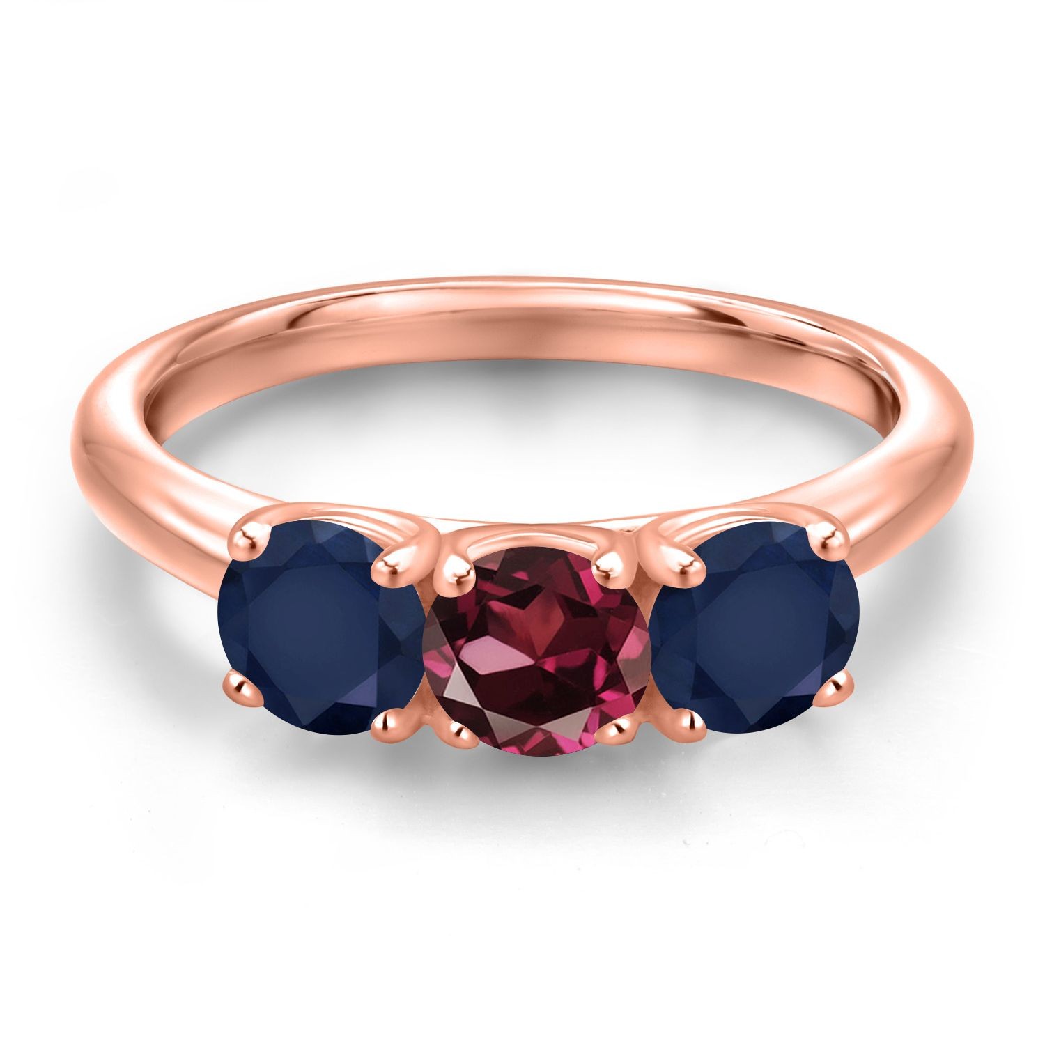 18K Rose Gold Plated Silver Rhodolite Garnet and Sapphire Engagement Ring For