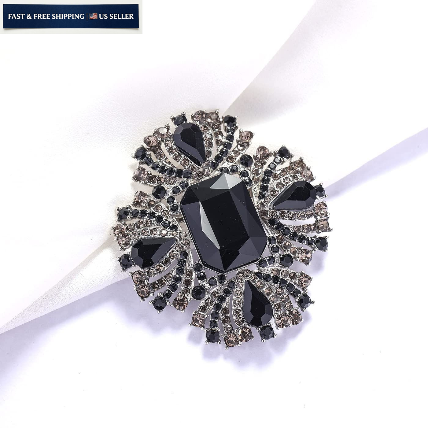 YOQUCOL Vintage Black Austrian Crystal 2.6″ x 2.3″ (6.6cm x 5.8cm),