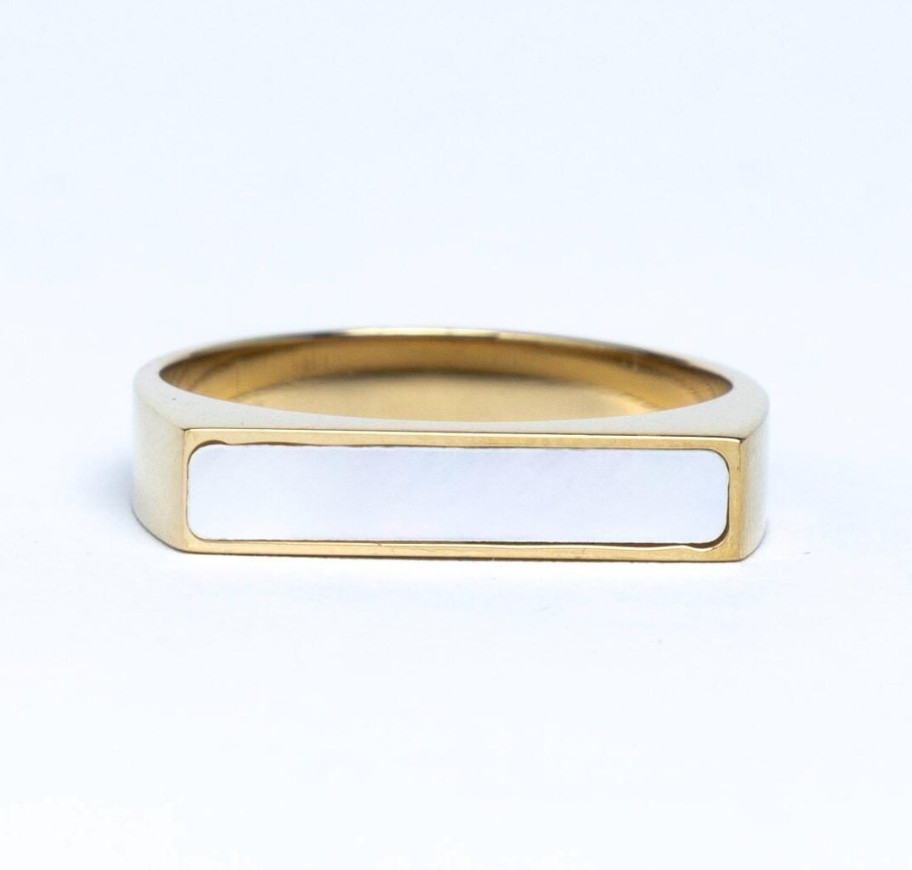Handmade Gold Plated Pearl Inlay Ring Birthday Gift For Boys 925 Silver Jewelry