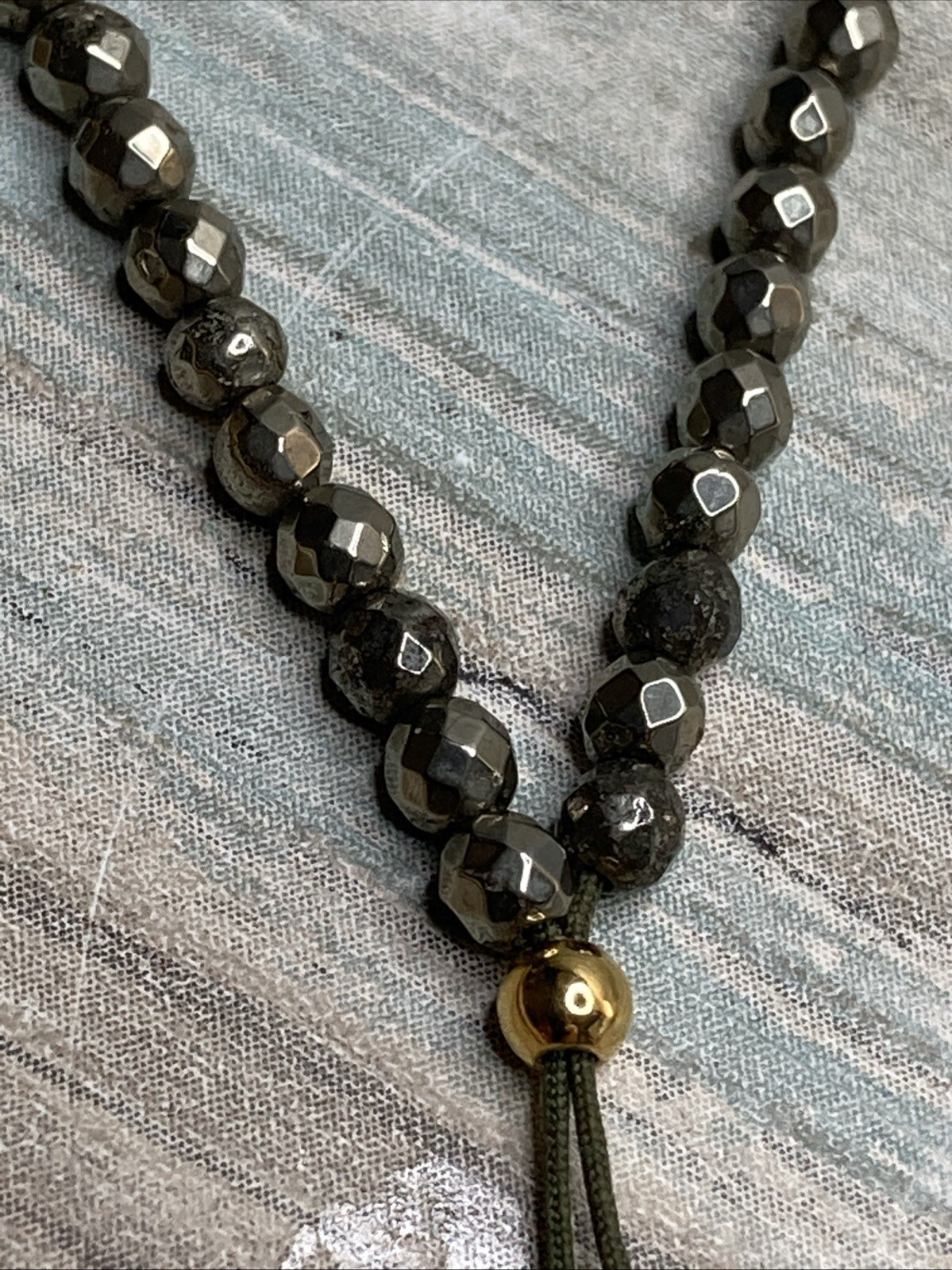 Dainty Crystals Beads Tassel Adjustable Necklace Cord Unbranded Gold Tone Gray