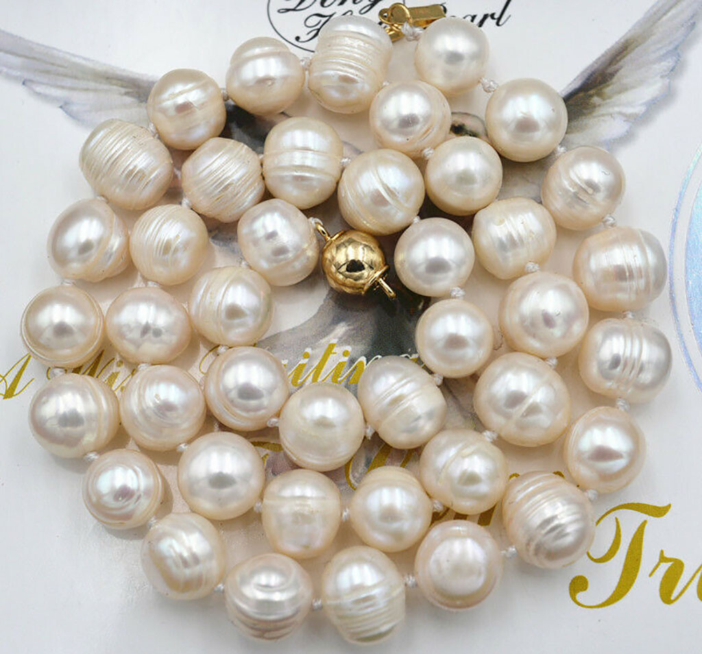 10-11mm Natural White South Sea Freshwater Akoya Cultured Pearl Necklace 18” AA