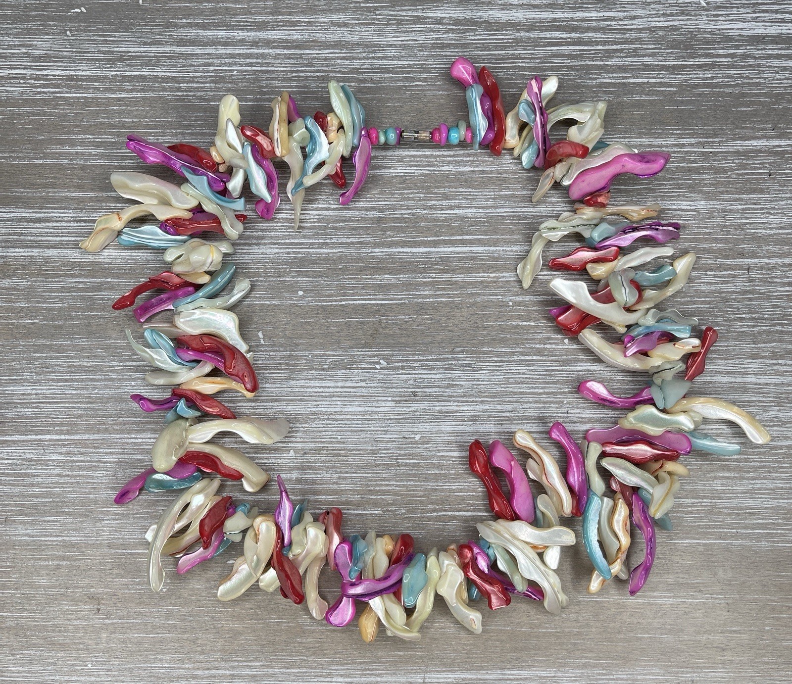 Statement Necklace Pink Blue Ivory Coral Style Beaded Choker Coastal Beach Boho