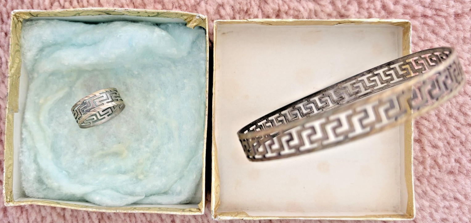 Silver Greek Key Jewellery Set – Bracelet, Ring & Statement Necklace