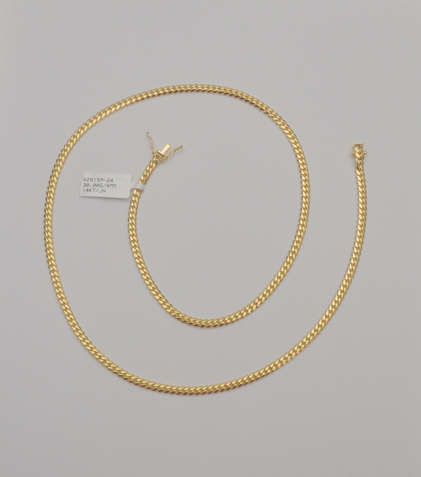 Solid 14K Yellow Gold Cuban Chain Link Necklace 24 Inches 3.9 mm 30.0 Gr