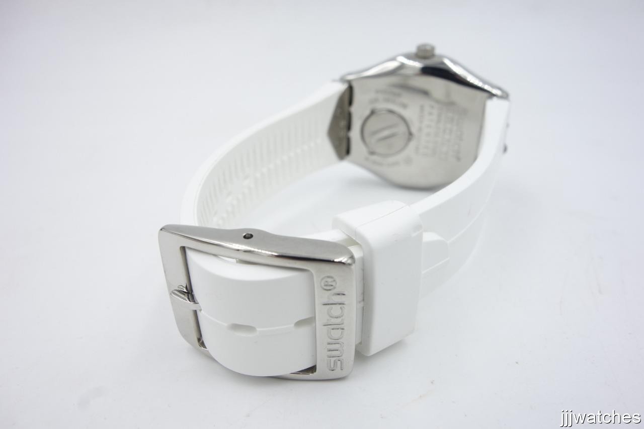 New Swatch Irony Scintillating White Rubber Crystals Women Watch YLS450 $135