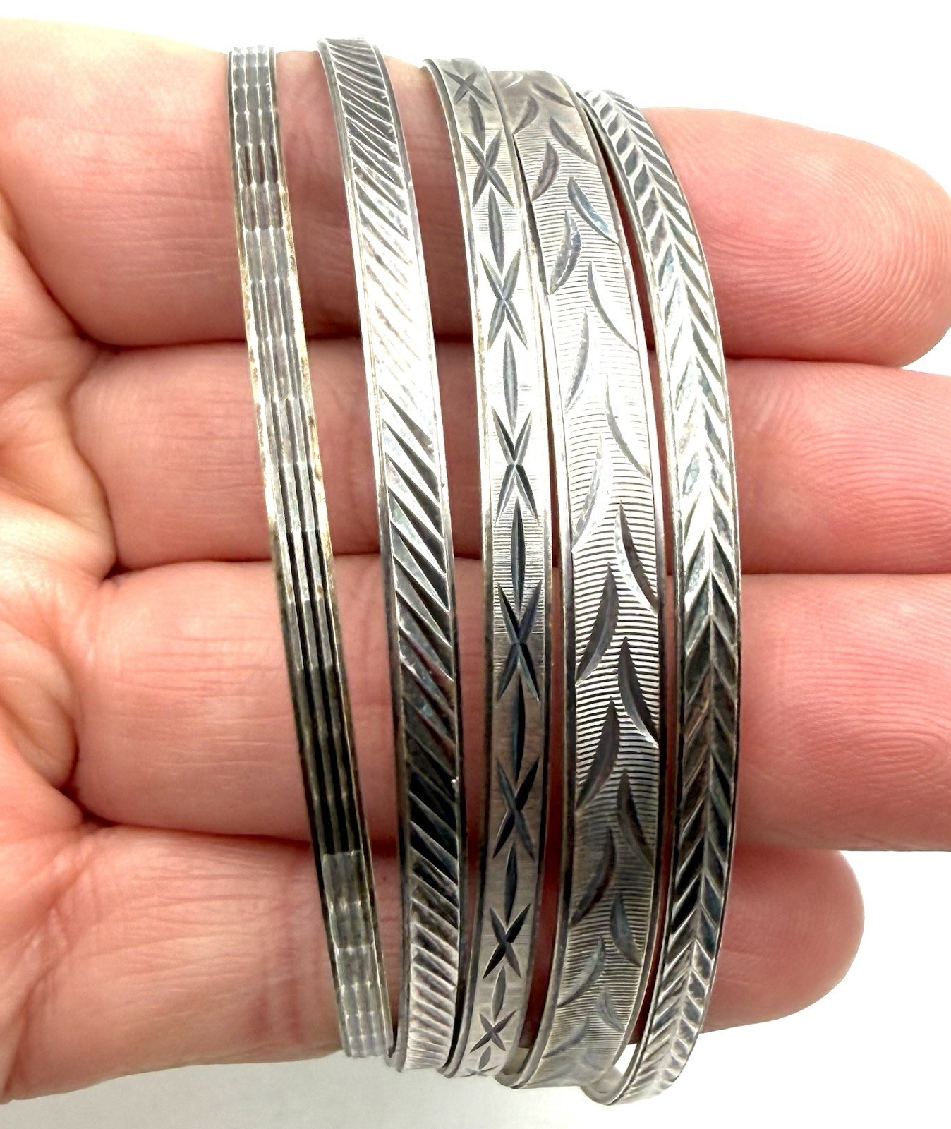 MILOR ITALY Sterling Silver 925 Bangle Bracelet Stack Lot Of 5 Etched – 43g **