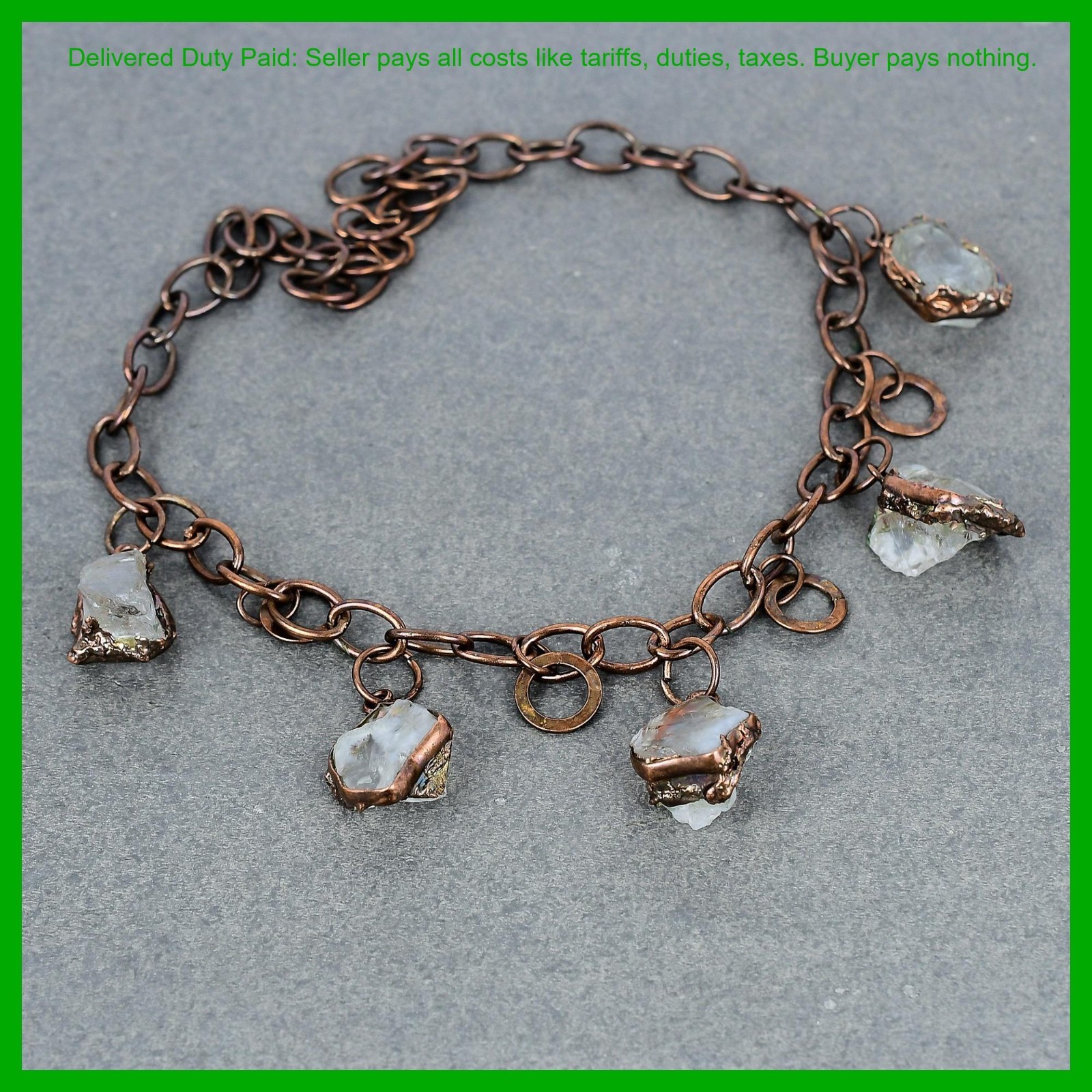 Pentagon Natural White Topaz Rough Copper Electroformed Chain Bezel New Necklace