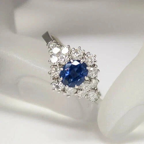 4.80Ct Oval Cut Natural Blue Sapphire & Diamonds Wedding Ring Real 14KWhite Gold