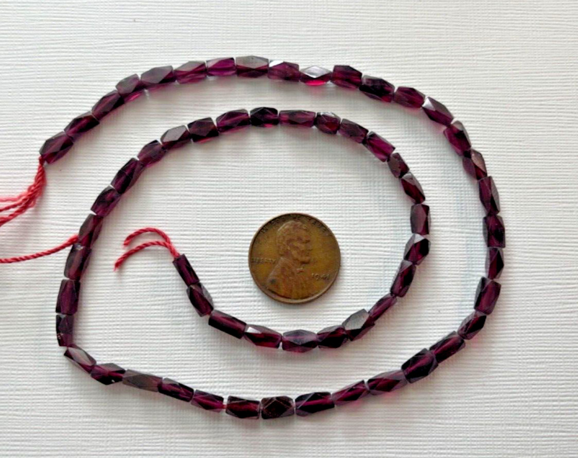 VINTAGE GENUINE FACETED 8X4 MM BARREL SHAPE GARNET STRAND 14″ BELOW WHOLESALE!!!