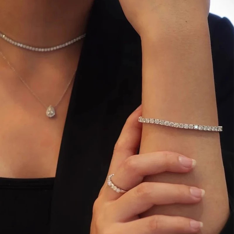 5.5ct Lab-Created Round Shape Diamond Test Pass Tennis 16.5cm Bracelet VS1/D