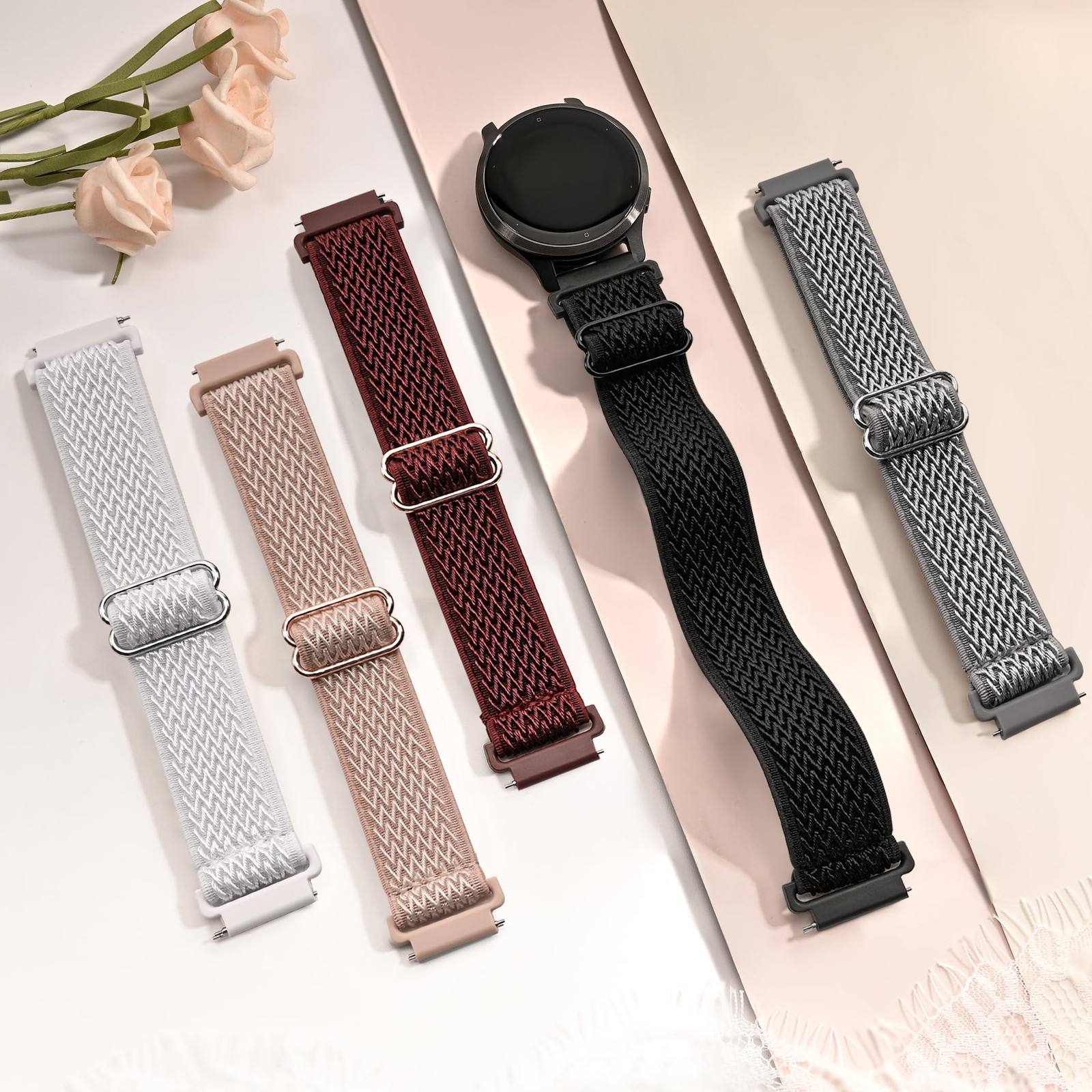 5 Pack Stretchy Nylon Bands with Garmin Venu 3S/2S/Forerunner 265S,18mm Soft …