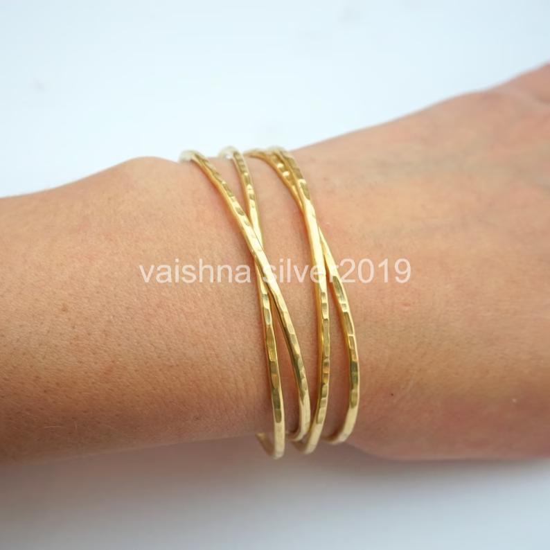 Set of 7 Bangles Brass Stacking Bangles Adjustable Open Cuff Bracelet Woman RT7